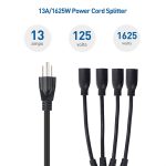 Cable Matters 2-Pack 4 Outlet Power Splitter Cord 1.5 ft, NEMA 5-15P to NEMA 5-15R Y Power Cord Splitter, 16 AWG Outlet Saver, 4 Way Extension Cord Splitter, 1.5 Feet