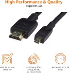 Amazon Basics Micro HDMI to HDMI Display Cable, 18Gbps High-Speed, 4K@60Hz, 2160p, 48-Bit Color, Ethernet Ready, 6 Foot, Black