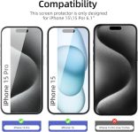 NEW’C [3 Pack Designed for iPhone 15/15 Pro (6.1 Inch) Screen Protector Tempered Glass,Case Friendly Ultra Resistant