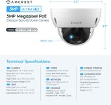 Amcrest 5MP POE Camera, Outdoor Vandal Dome Security POE IP Camera, 5-Megapixel, 98ft NightVision, 2.8mm Lens, IP67, IK10 Resistance, MicroSD 256GB (Sold Separately), Cloud, NVR (IP5M-D1188EW-28MM)