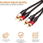Amazon Basics 2 RCA Audio Cable for Stereo Speaker or Subwoofer with Gold-Plated Plugs, 8 Foot, Black