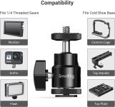 SmallRig 1/4″ Camera Hot Shoe Mount, Ballhead Tripod with Additional 1/4″ Screw, 2pcs Pack – 2059