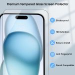 Qularlans 3 Pack Tempered Glass Screen Protector Compatible with iPhone 15/15 Pro 6.1 Inch, 9H Hardness Shock Resistant Tempered Glass HD Ultra Clear