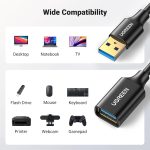 UGREEN USB Extender, USB 3.0 Extension Cable Male to Female USB Cable High-Speed Data Transfer Compatible with Webcam, Gamepad, USB Keyboard, Mouse, Flash Drive, Hard Drive, Oculus VR, Xbox 3 FT