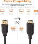 Amazon Basics DisplayPort to HDMI Display Cable, Uni-Directional, 4k@30Hz, 1920×1200, 1080p, Gold-Plated Plugs, 10 Foot, Black