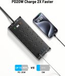 PD20W Power Strip Surge Protector(4800J), LeZone 10ft Long Extension Cord with 12 Outlets 2 USB C 2 USB Ports, Flat Plug Wall Mount, Desk Charging Station, Collage Dorm Essentials