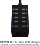 SABRENT 60 Watt (12 Amp) 10 Port [UL Certified] Family Sized Desktop USB Rapid Charger. Smart USB Ports with Auto Detect Technology [Black] (AX-TPCS)