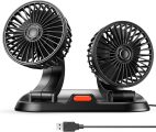 Zmirne Car Fan – Dual Head USB Fan for Car, Portable Vehicle Cooling Fan – Brushless Motor(2024 Upgraded) – 3 Speeds, 360° Rotation, for Car Dashboard, SUV/RV/Truck/Sedan/Cruise/Office, USB Powered