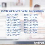 Brother LC1033PKS, LC-103, Innobella High-Yield Ink, 600 Page-Yield, 3/Pack