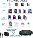 Samsung Wireless Charger Pad Fast Charging for Galaxy S23/S23 Ultra/S24/S22/Z Flip 5/4,Z Fold 5/4,15W Wireless Charger Fast Charging Mat Station for Google Pixel 8Pro/8/7Pro/7/7a/6/5/4,iPhone 15/14/13