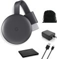 Google Chromecast – Streaming Device with HDMI Cable – Stream Shows, Music, Photos, and Sports from Your Phone to Your TV with Microfiber Cloth and Travel Carrying Pouch – Charcoal, Black