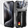 ChuoHoy Case Wallet for Apple iPhone 15 Pro Max Case with Card Holder Accessories, with 2 Pack Screen Protector 2 Pack Camera Lens Cover Protective, Cute Phone Case Woman Men Women Black