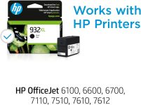 Original HP 932XL Black High-yield Ink Cartridge | Works with HP OfficeJet 6100, 6600, 6700, 7110, 7510, 7610 Series | CN053AN