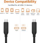 Amazon Basics USB-C to USB-C 4 Fast Charger Cable, 40 Gbps, 8K Video, 240W, USB-IF Cert, Thunderbolt 4/3 Compatible, for Apple iPhone 15, iPad, Samsung Galaxy, Tablets, Laptops, 3.3 Foot, Black