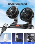 Zmirne Car Fan – Dual Head USB Fan for Car, Portable Vehicle Cooling Fan – Brushless Motor(2024 Upgraded) – 3 Speeds, 360° Rotation, for Car Dashboard, SUV/RV/Truck/Sedan/Cruise/Office, USB Powered