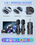 PQRQP 3 in 1 Wireless Lavalier Microphones for iPhone, iPad, Android, Camera, USB-C Microphone, 7-Hour Battery, Mini Microphone with Noise Reduction for Video Recording, Vlog, YouTube, TikTok