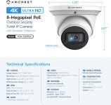 Amcrest UltraHD 4K (8MP) Outdoor Security IP Turret PoE Camera, 3840×2160, 98ft NightVision, 2.8mm Lens, IP67 Weatherproof, MicroSD Recording (256GB), White