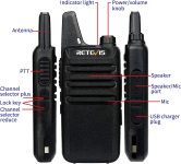 Retevis RT22 Walkie Talkies Rechargeable,Long Range Two Way Radio,2 Way Radio for Adults, VOX Handsfree, Mini, Sleek, Compact, for Business Office School Church Restaurant Retail(Black,10 Pack)