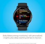 Garmin Venu 3 Slate Stainless Steel Bezel 1.4-Inch AMOLED Touchscreen Display Smart Watch with 45mm Black Case and Silicone Band