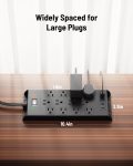 PD20W Power Strip Surge Protector(4800J), LeZone 10ft Long Extension Cord with 12 Outlets 2 USB C 2 USB Ports, Flat Plug Wall Mount, Desk Charging Station, Collage Dorm Essentials