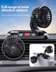Zmirne Car Fan – Dual Head USB Fan for Car, Portable Vehicle Cooling Fan – Brushless Motor(2024 Upgraded) – 3 Speeds, 360° Rotation, for Car Dashboard, SUV/RV/Truck/Sedan/Cruise/Office, USB Powered