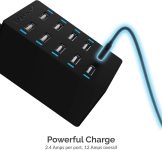 SABRENT 60 Watt (12 Amp) 10 Port [UL Certified] Family Sized Desktop USB Rapid Charger. Smart USB Ports with Auto Detect Technology [Black] (AX-TPCS)