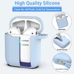 MHYALUDO AirPods Case Cover, Military Grade Anti-Fall Soft Silicone Shock-Absorbing Protective AirPods 2&1 Generation Case Skin Touch with Keychain and Cleaning kit, Front LED Visible, Sky Blue