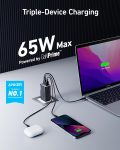 Anker USB C Wall Charger, GaNPrime 65W, 3-Port Fast Compact Foldable for MacBook Pro/Air, iPad Pro, Galaxy S22/S21, HP Spectre, Note 20/10+, iPhone 14/Pro, Pixel, and More