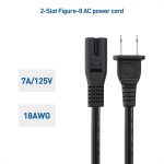 Cable Matters 2 Pack 2 Prong TV Power Cord 10 ft, AC Power Cord Compatible with Samsung LG Sony Insignia TCL Sharp Toshiba Hisense TV PS4 PS5, Non Polarized (NEMA 1-15P to IEC C7) – 10 Feet