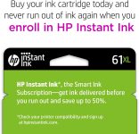 HP 61XL Black High-yield Ink | Works with DeskJet 1000, 1010, 1050, 1510, 2050, 2510, 2540, 3000, 3050, 3510; ENVY 4500, 5530; OfficeJet 2620, 4630 Series | Eligible for Instant Ink | CH563WN