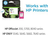 HP 62XL Tri-color High-yield Ink | Works with HP ENVY 5540, 5640, 5660, 7640 Series, HP OfficeJet 5740, 8040 Series, HP OfficeJet Mobile 200, 250 Series | Eligible for Instant Ink | C2P07AN