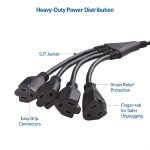 Cable Matters 2-Pack 4 Outlet Power Splitter Cord 1.5 ft, NEMA 5-15P to NEMA 5-15R Y Power Cord Splitter, 16 AWG Outlet Saver, 4 Way Extension Cord Splitter, 1.5 Feet
