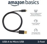 Amazon Basics USB-A to Micro USB Fast Charging Cable, 480Mbps Transfer Speed with Gold-Plated Plugs, USB 2.0, 3 Foot, Black