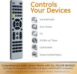GE Universal Remote Control, Samsung TV Remote, Universal TV Remote for Roku TV, Vizio, LG, Sony, Sharp, Apple TV, TCL, Panasonic, Smart TVs, Streaming Players, Blu-ray, DVD, 4-Device, Silver, 33709