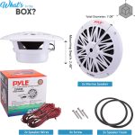 Pyle 6.5 Inch Dual Marine Speakers – 2 Way Waterproof and Weather Resistant Outdoor Audio Stereo Sound System with 200 Watt Power, Poly Carbon Cone and Butyl Rubber Surround – 1 Pair – PLMR62 (White)