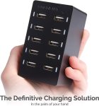 SABRENT 60 Watt (12 Amp) 10 Port [UL Certified] Family Sized Desktop USB Rapid Charger. Smart USB Ports with Auto Detect Technology [Black] (AX-TPCS)