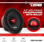 DS18 PRO-X6.4BM Loudspeaker – 6.5″, Midrange, Red Aluminum Bullet, 500W Max, 250W RMS, 4 Ohms – Premium Quality Audio Door Speakers for Car or Truck Stereo Sound System (1 Speaker)