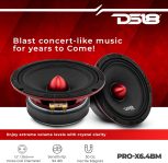 DS18 PRO-X6.4BM Loudspeaker – 6.5″, Midrange, Red Aluminum Bullet, 500W Max, 250W RMS, 4 Ohms – Premium Quality Audio Door Speakers for Car or Truck Stereo Sound System (1 Speaker)