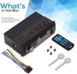 Pyle Marine Bluetooth Stereo Radio – 12v Single DIN Style Boat In dash Radio Receiver System with Built-in Mic, Digital LCD, RCA, MP3, USB, SD, AM FM Radio – Remote Control – PLMRB29B (Black)