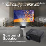 RCA DVD PROJECTOR WITH SPEAKER BUILT IN – Mini Portable Projector with Bluetooth – Indoor/Outdoor Projector and Screen Package – HDMI/AV/VGA/Micro SD Compatible – Quiet Fan System – 1920×1080 Res