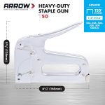 Arrow T50 Heavy Duty Staple Gun for Upholstery, Wood, Crafts, DIY and Professional Uses, Manual Stapler Uses 1/4”, 5/16”, 3/8″, 1/2″, or 9/16” Staples