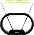 Philips Modern Loop Rabbit Ears Indoor TV Antenna, 15 inch Extendable Dipoles, 4K 1080P VHF UHF, Tabletop Antenna, Digital HDTV Antenna, Smart TV Compatible, 4ft Coaxial Cable, Black, SDV7114A/27