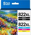 822XL Remanufactured Ink Cartridge Replacement for Epson 822XL Ink Cartridges for Epson 822 822 XL Epson 822XL Ink Cartridges Combo Pack to use with Pro WF-3820 WF-4820 WF-4830 WF-4833 Printer（5 Pack）