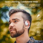 TOZO OpenEgo True Wireless Open Ear Headphone,5.3 Bluetooth Sport Earbuds with Earhooks for Long Time Playback with Digital Display, Dual Mic Clear Call Sweat-Proof for Running Workout White