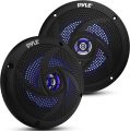 Pyle Marine Speakers – 5.25 Inch 2 Way Waterproof and Weather Resistant Outdoor Audio Stereo Sound System with LED Lights, 180 Watt Power and Low Profile Slim Style – 1 Pair – PLMRS53BL (Black)