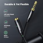 UGREEN Headphone Extension Cable 4 Pole TRRS 3.5mm Extension with Microphone Male to Female Stereo Audio Cable Gold Plated Nylon Braided Compatible with iPhone iPad Smartphones Media Players, 3.3FT