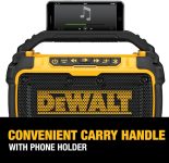 DEWALT 20V MAX Bluetooth Speaker, 100 ft Range, Durable for Jobsites, Phone Holder Included, Lasts 8-10 Hours with Single Charge (DCR010), Yellow/Black