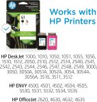 HP 61 Black/Tri-color Ink (2 Count – pack) | Works with DeskJet 1000, 1010, 1050, 1510, 2050, 2510, 2540, 3000, 3050, 3510; ENVY 4500, 5530; OfficeJet 2620, 4630 | Eligible for Instant Ink | CR259FN