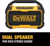 DEWALT 20V MAX Bluetooth Speaker, 100 ft Range, Durable for Jobsites, Phone Holder Included, Lasts 8-10 Hours with Single Charge (DCR010), Yellow/Black