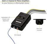 Scosche LOC2SL Line Output Converter Adjustable Amplifier Add On Module for Car Stereo, 2-Channel Signal Sensing Speaker Wire to RCA Adapter with Remote Control Knob, Black